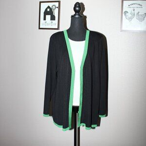 Misook Woman Open Black and Green Cardigan Size 2X